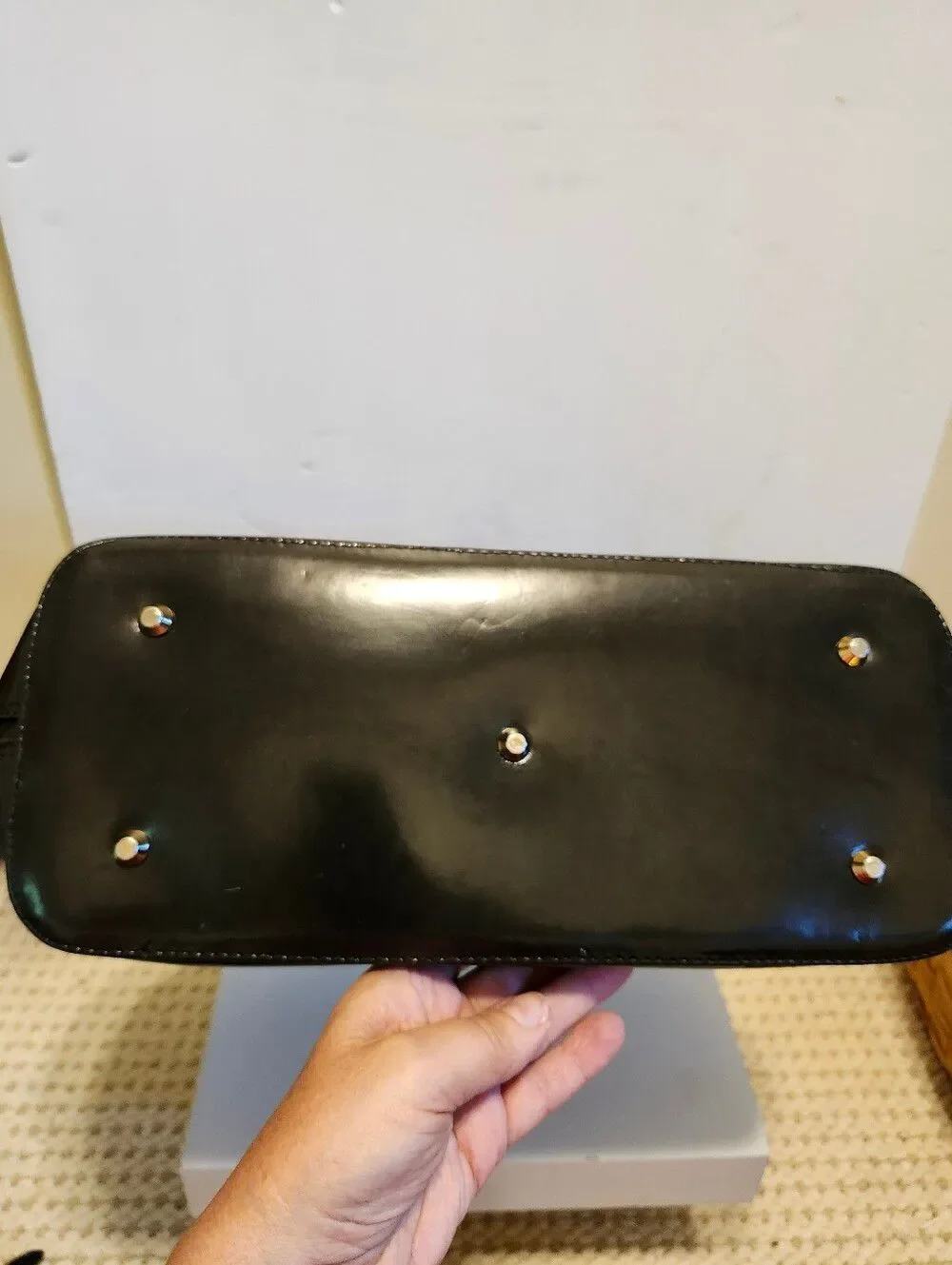 Valentina Italy Black Polished Leather Domed 